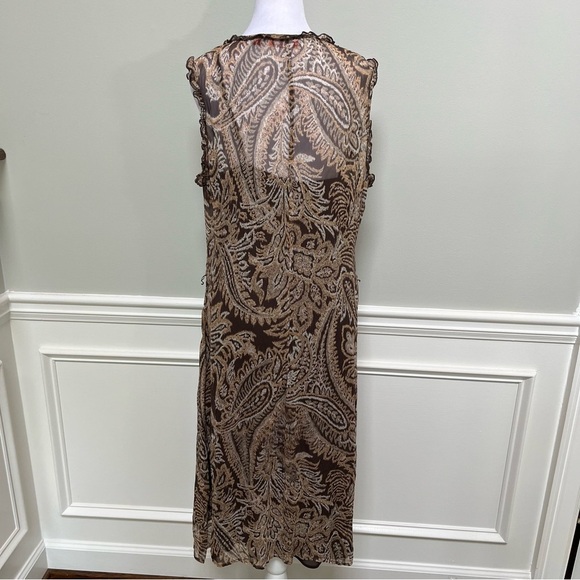 Oscar de la Renta Brown and Tan Midi Dress Size 14 - Picture 4 of 9